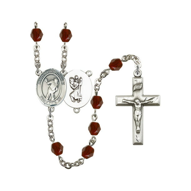 Silver Finish St Gift Boxed St Gabriel Possenti Rosary with 6mm Peridot Color Fire Polished Beads Gabriel Possenti Center and 1 3/8 x 3/4 inch Crucifix 